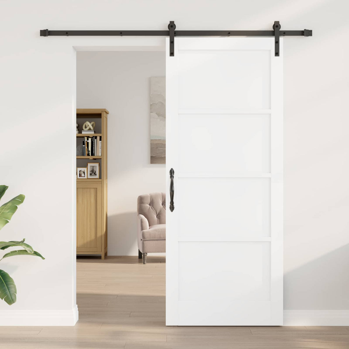 Csúszó ajtó 86 x 211 cm Szerelt Fa Fehér és Fekete 3