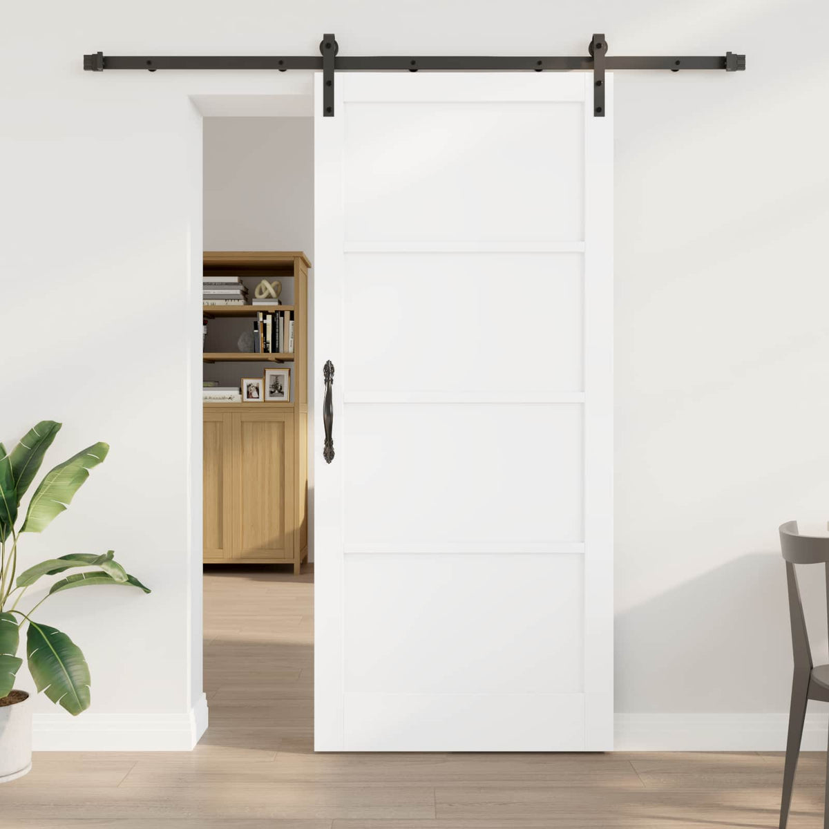 Csúszó ajtó 93 x 211 cm Szerelt Fa Fehér és Fekete