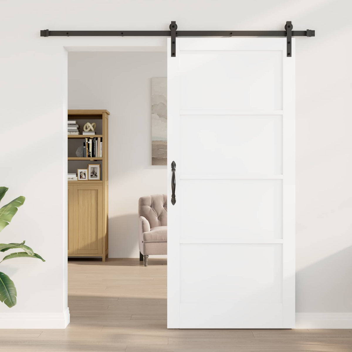 Csúszó ajtó 93 x 211 cm Szerelt Fa Fehér és Fekete 3