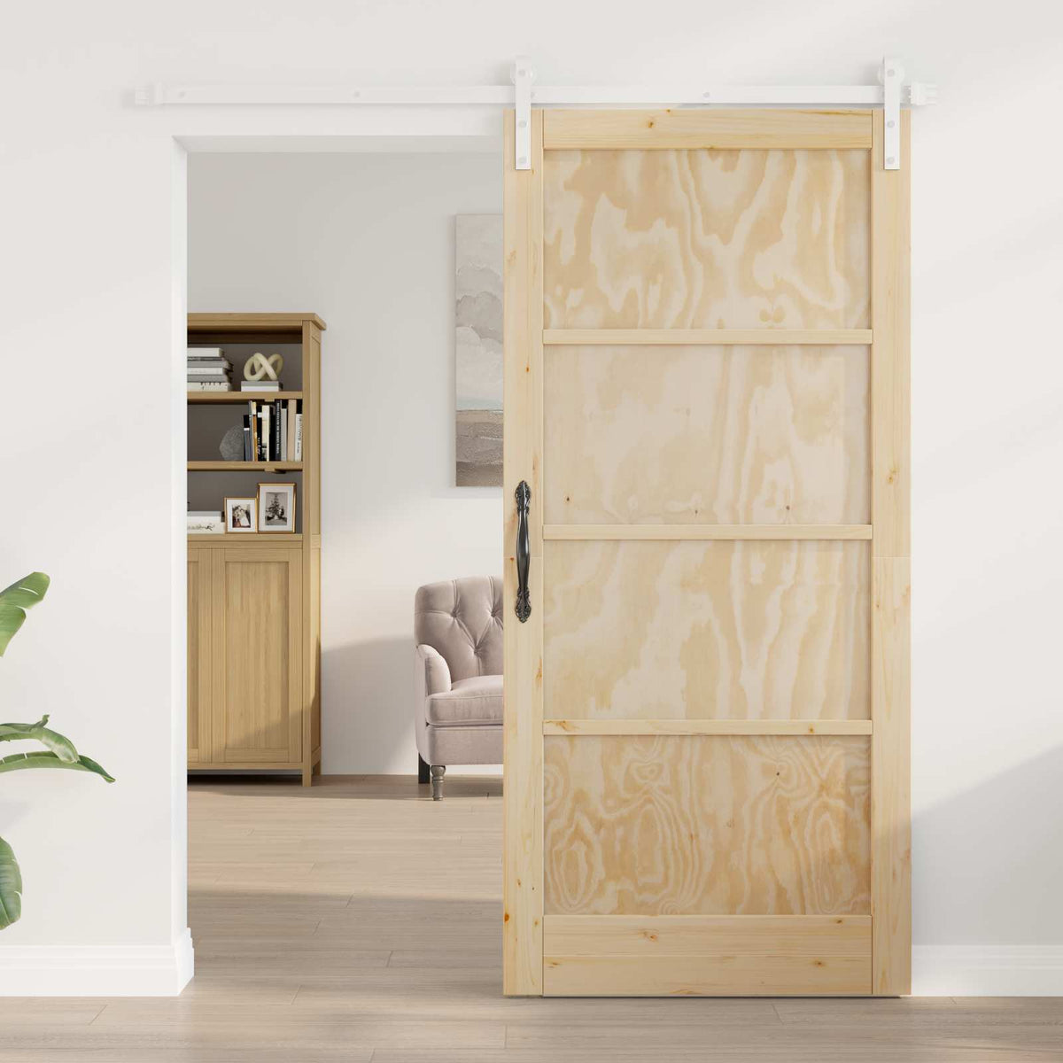 Csúszó ajtó 93 x 202 cm Szerelt Fa Természetes és Fehér 3
