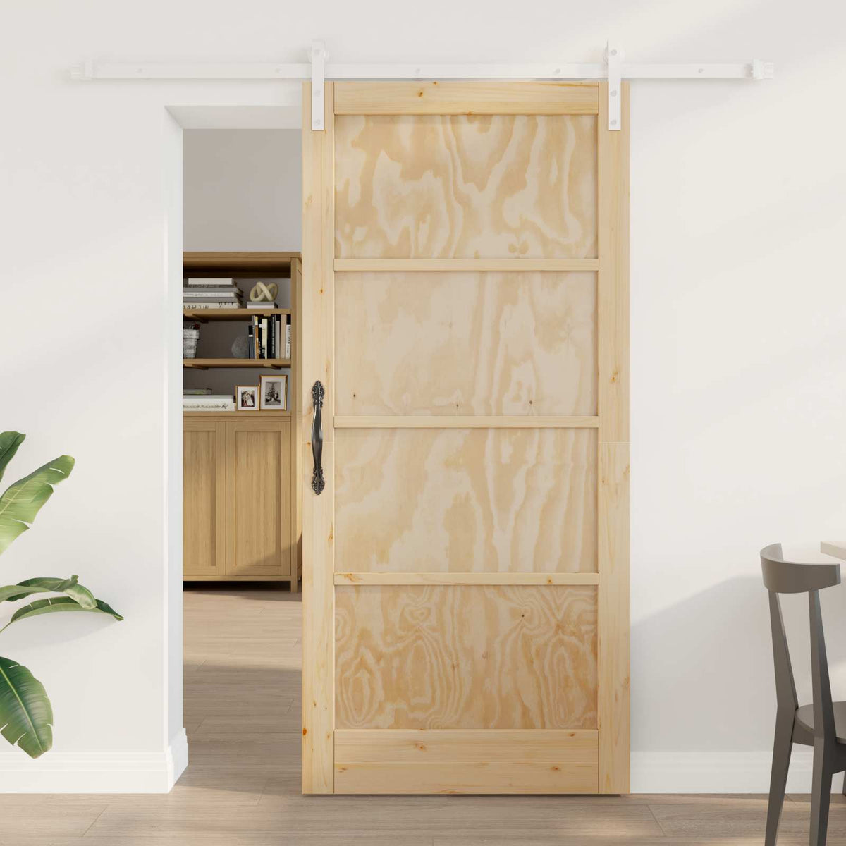 Csúszó ajtó 93 x 202 cm Szerelt Fa Természetes és Fehér