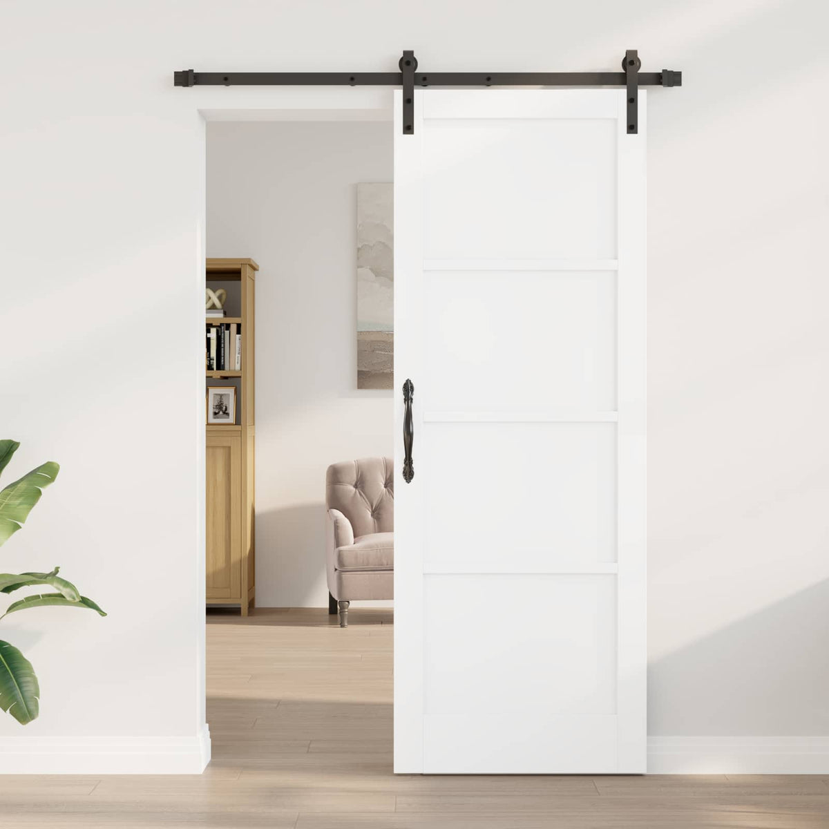 Csúszó ajtó 78 x 211 cm Szerelt Fa Fehér és Fekete 3