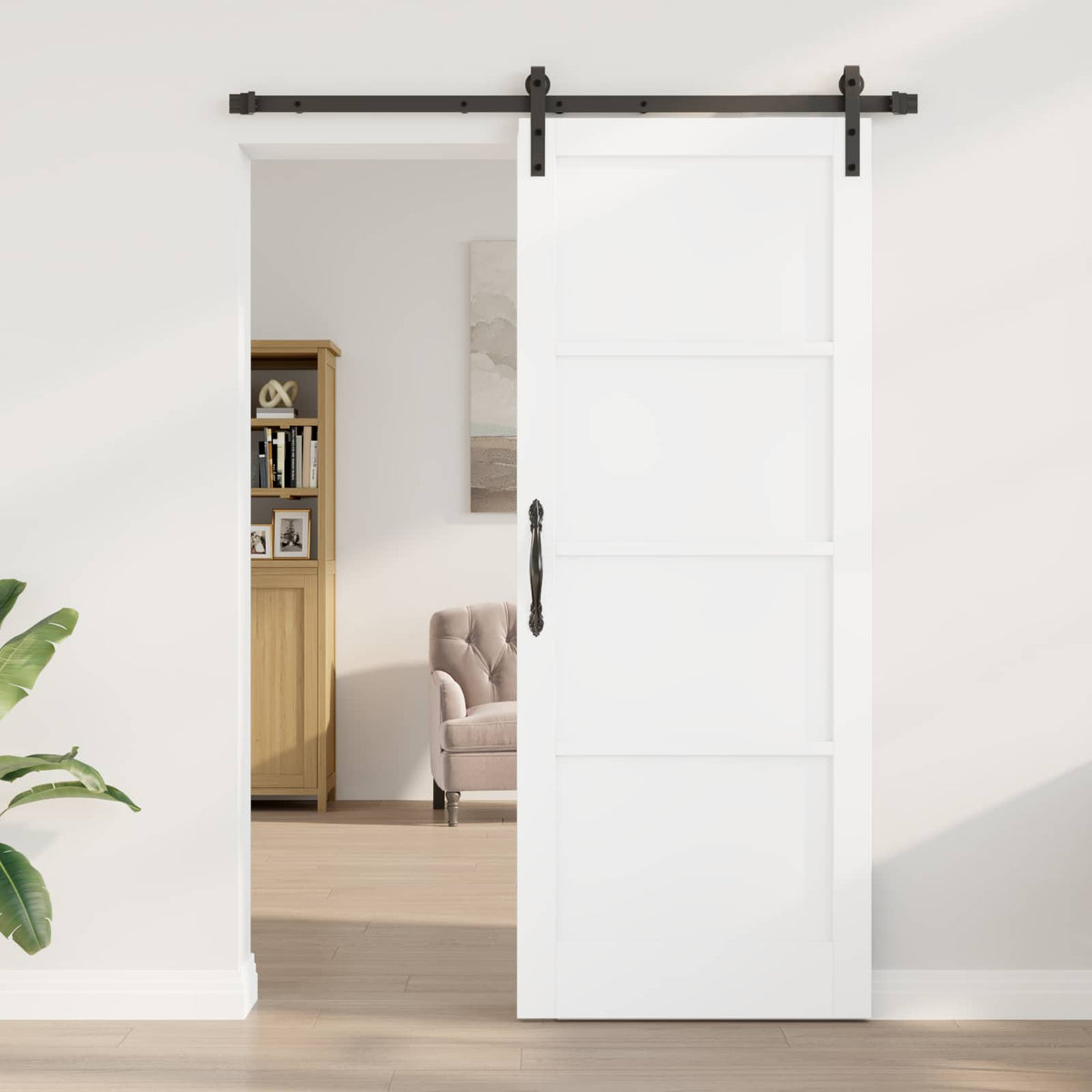 Csúszó ajtó 83 x 211 cm Szerelt Fa Fehér és Fekete 3