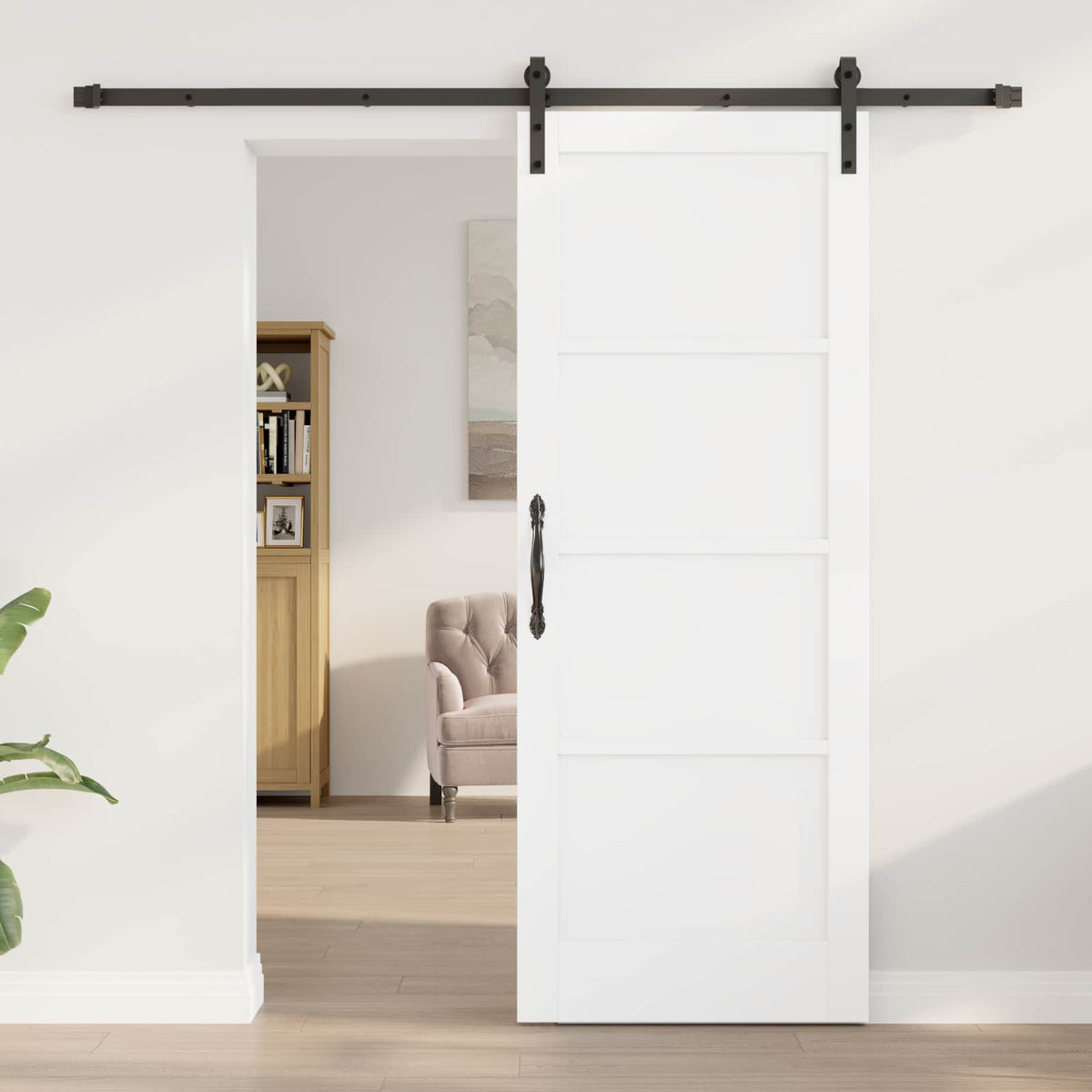 Csúszó ajtó 78 x 202 cm Szerelt Fa Fehér és Fekete 3