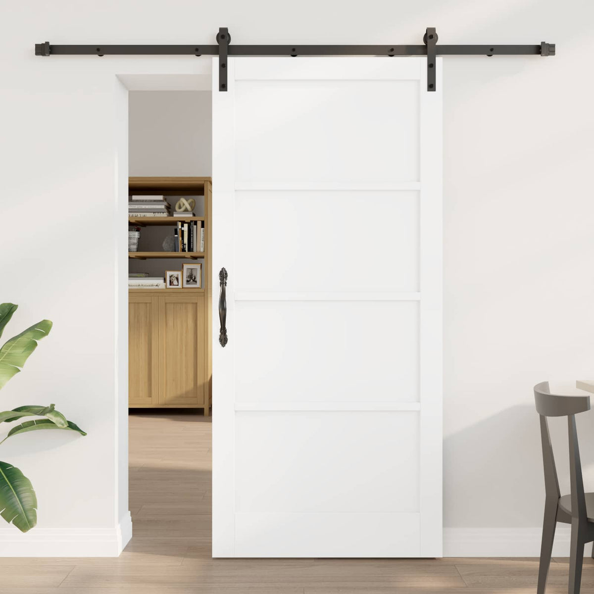 Csúszó ajtó 93 x 202 cm Szerelt Fa Fehér és Fekete