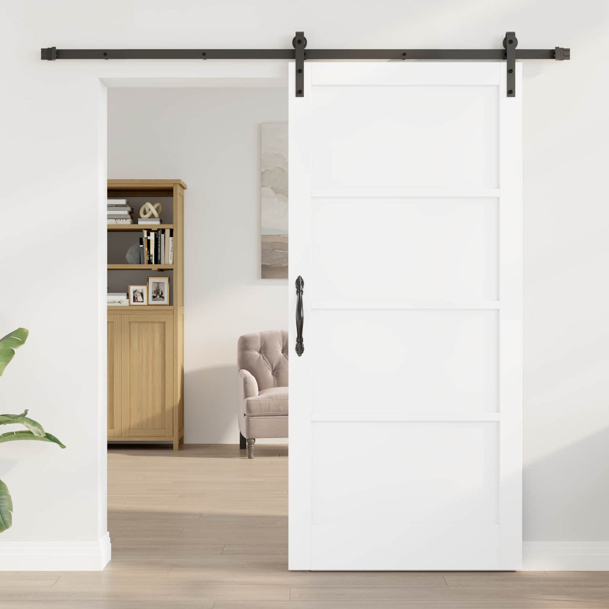 Csúszó ajtó 93 x 202 cm Szerelt Fa Fehér és Fekete 3