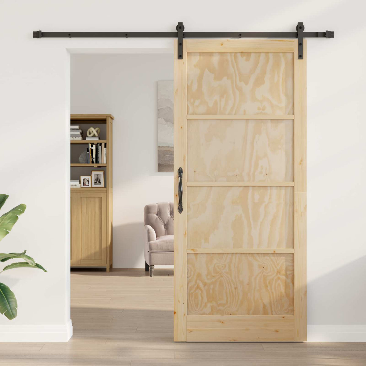 Csúszó ajtó 93 x 211 cm Szerelt Fa Természetes és Fekete 3