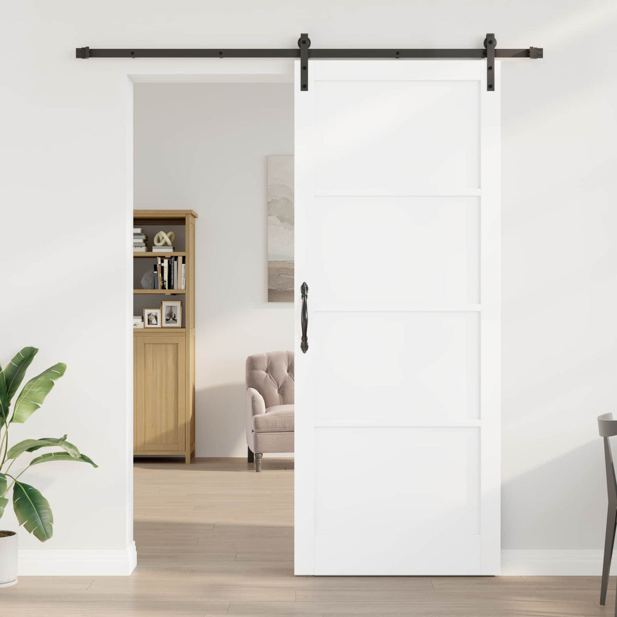 Csúszó ajtó 93 x 232 cm Szerelt Fa Fehér és Fekete 3