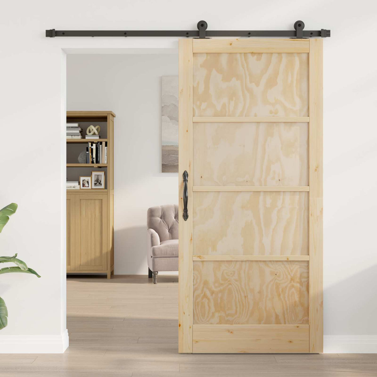 Csúszó ajtó 93 x 202 cm Szerelt Fa Természetes és Fekete 3