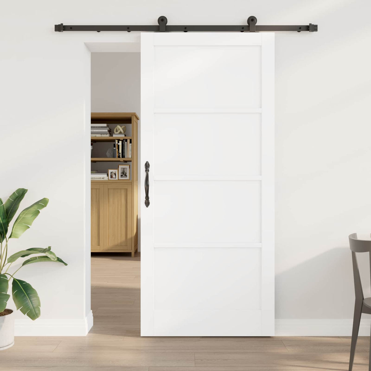 Csúszó ajtó 93 x 211 cm Szerelt Fa Fehér és Fekete