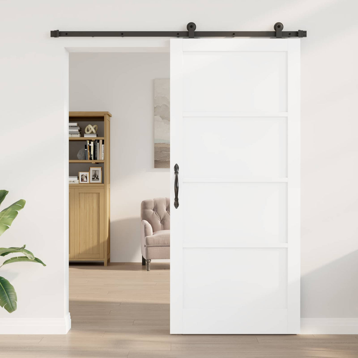 Csúszó ajtó 93 x 211 cm Szerelt Fa Fehér és Fekete 3