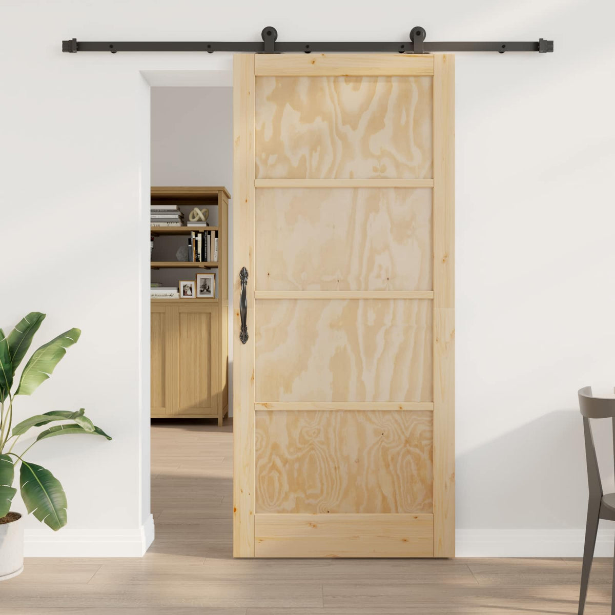 Csúszó ajtó 93 x 211 cm Szerelt Fa Természetes és Fekete