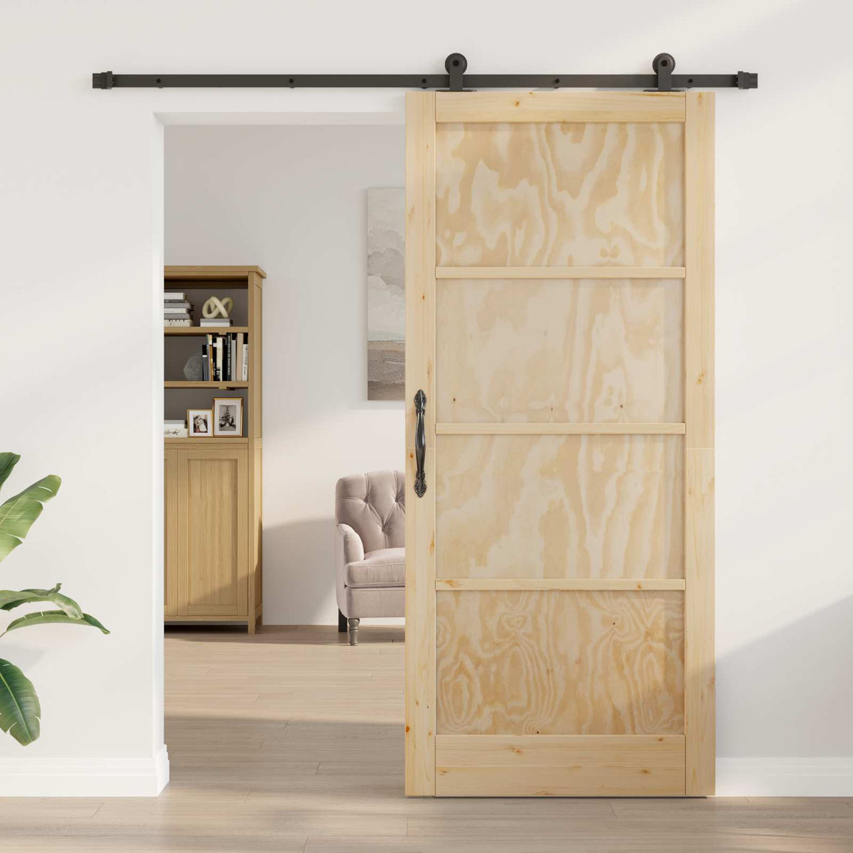 Csúszó ajtó 93 x 211 cm Szerelt Fa Természetes és Fekete 3