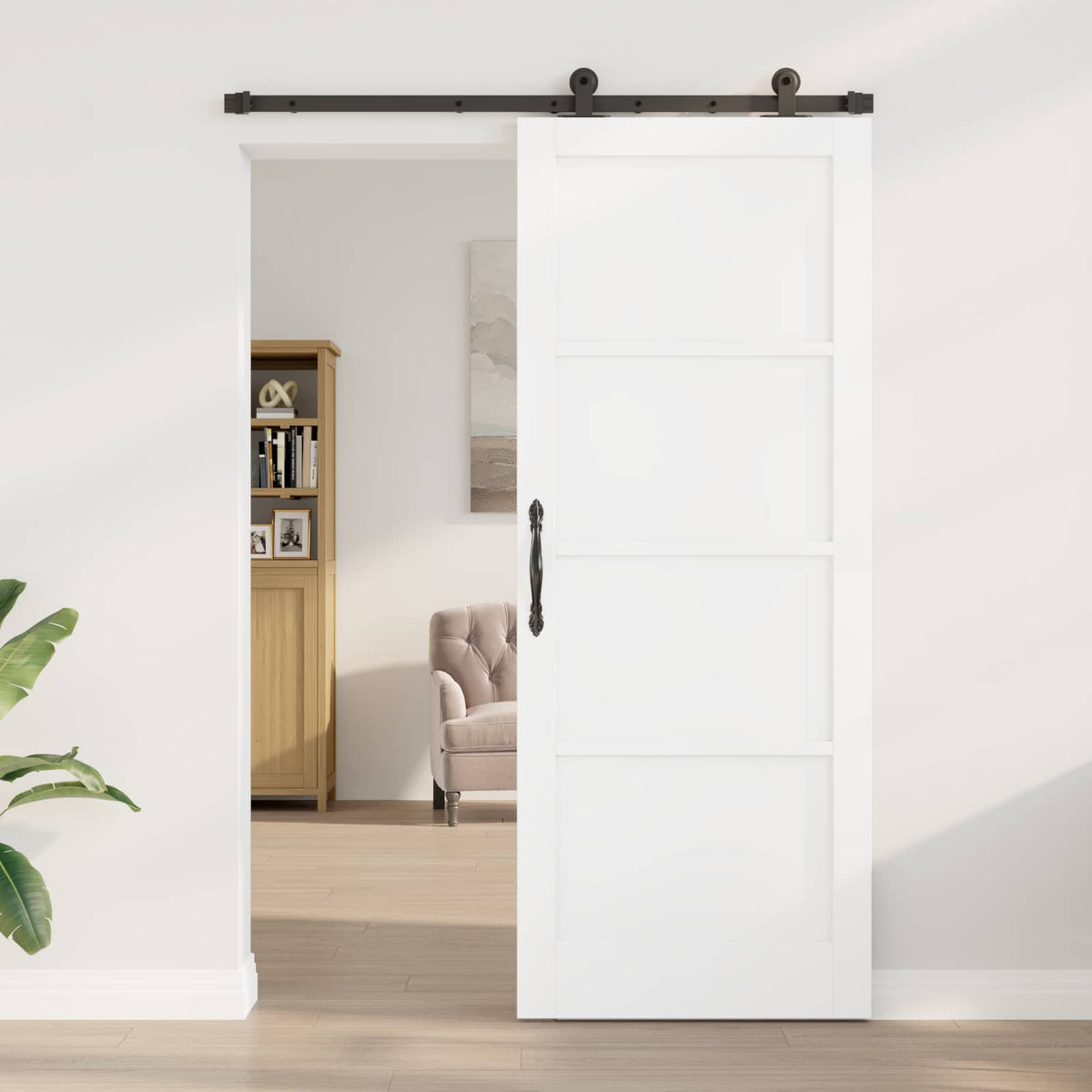 Csúszó ajtó ORKDAL 83 x 211 cm Szerelt Fa Fehér és Fekete 3