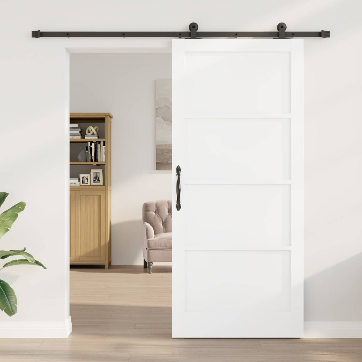 Csúszó ajtó ORKDAL 93 x 211 cm Szerelt Fa Fehér és Fekete 3