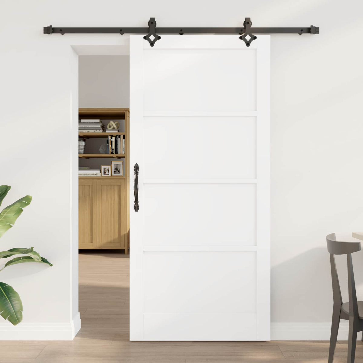 Csúszó ajtó 93 x 202 cm Szerelt Fa Fehér és Fekete