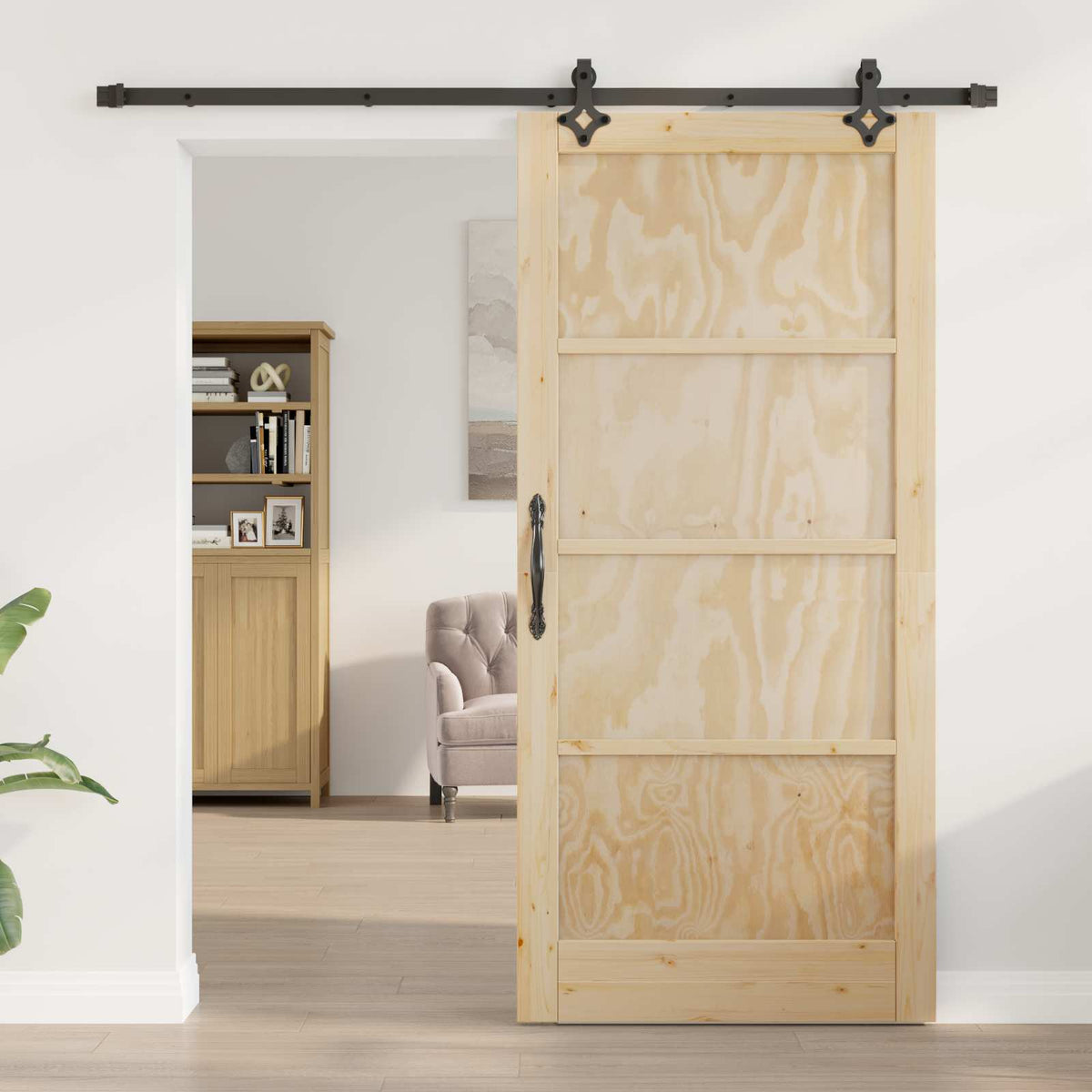 Csúszó ajtó 93 x 202 cm Szerelt Fa Természetes és Fekete 3