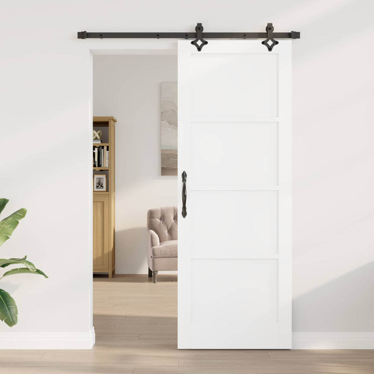 Csúszó ajtó ORKDAL 78 x 211 cm Szerelt Fa Fehér és Fekete 3