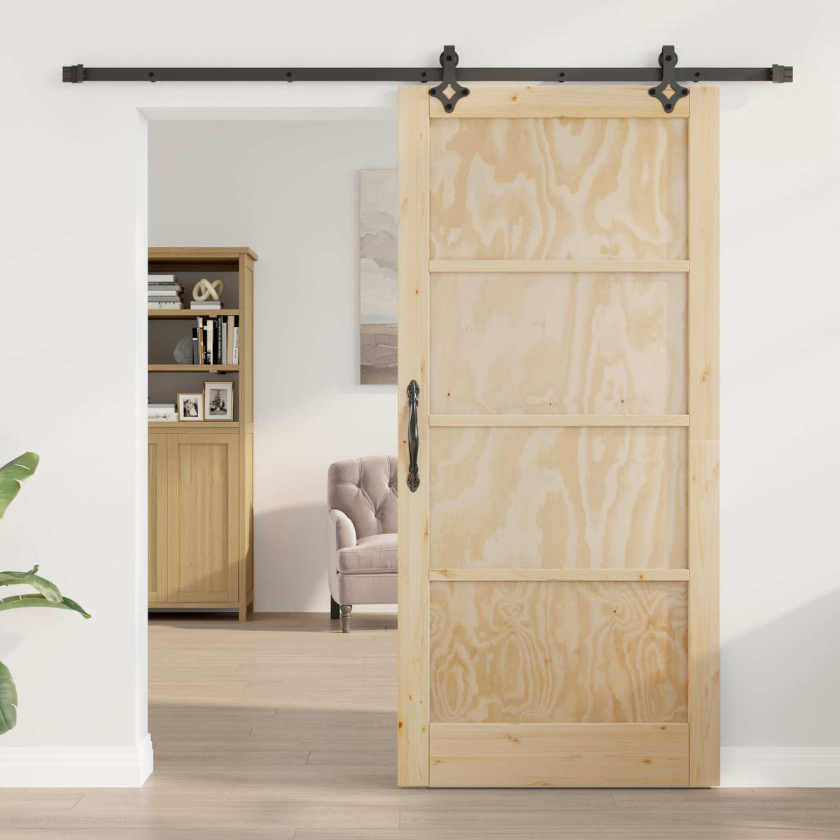 Csúszó ajtó ORKDAL 93 x 202 cm Szerelt Fa Természetes és Fekete 3