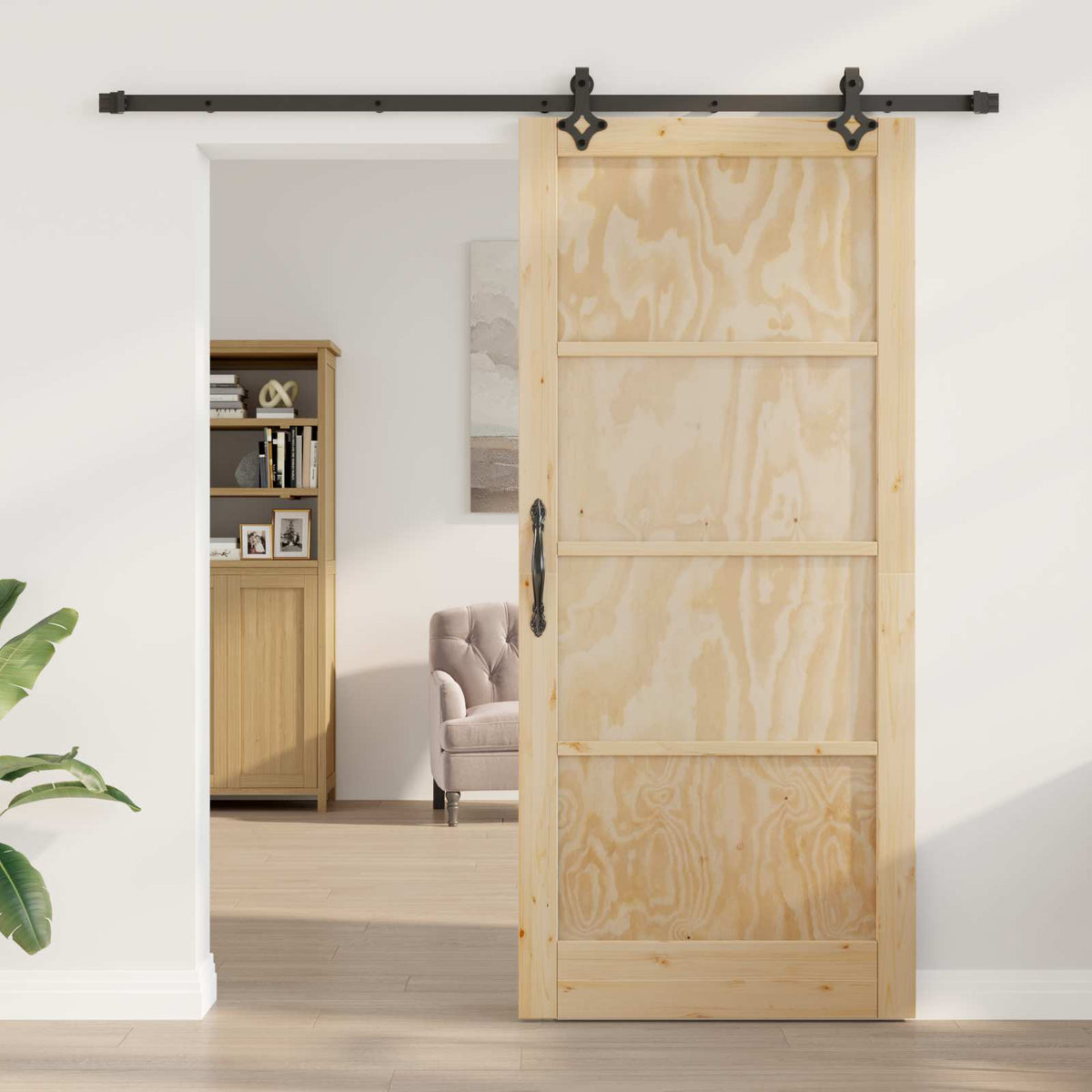 Csúszó ajtó ORKDAL 93 x 211 cm Szerelt Fa Természetes és Fekete 3