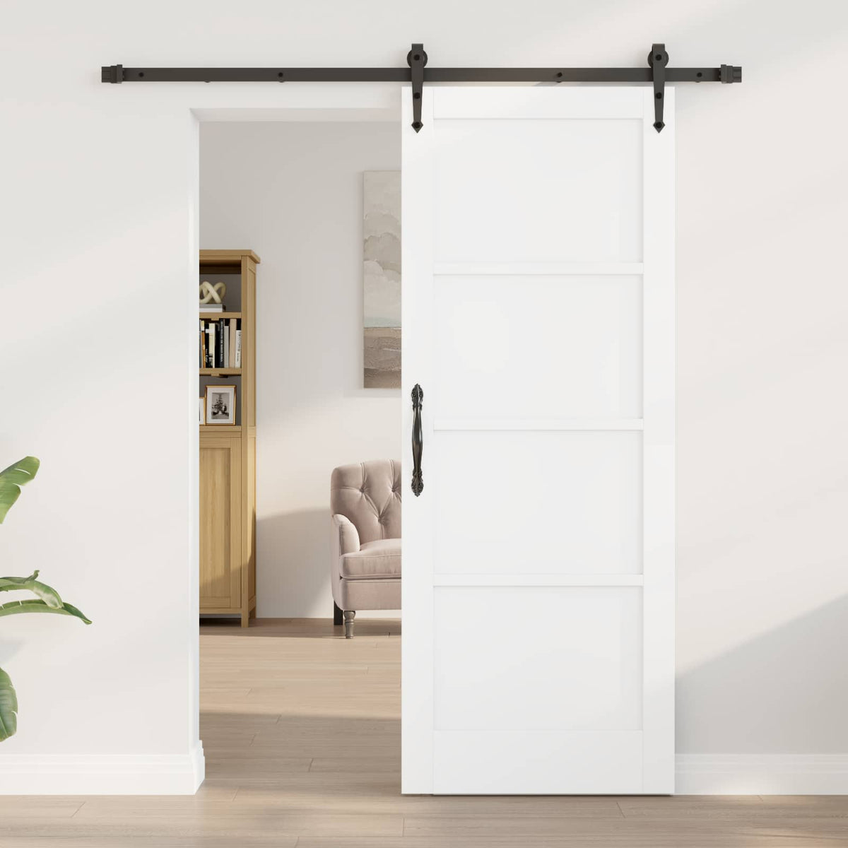 Csúszó ajtó ORKDAL 78 x 202 cm Szerelt Fa Fehér és Fekete 3