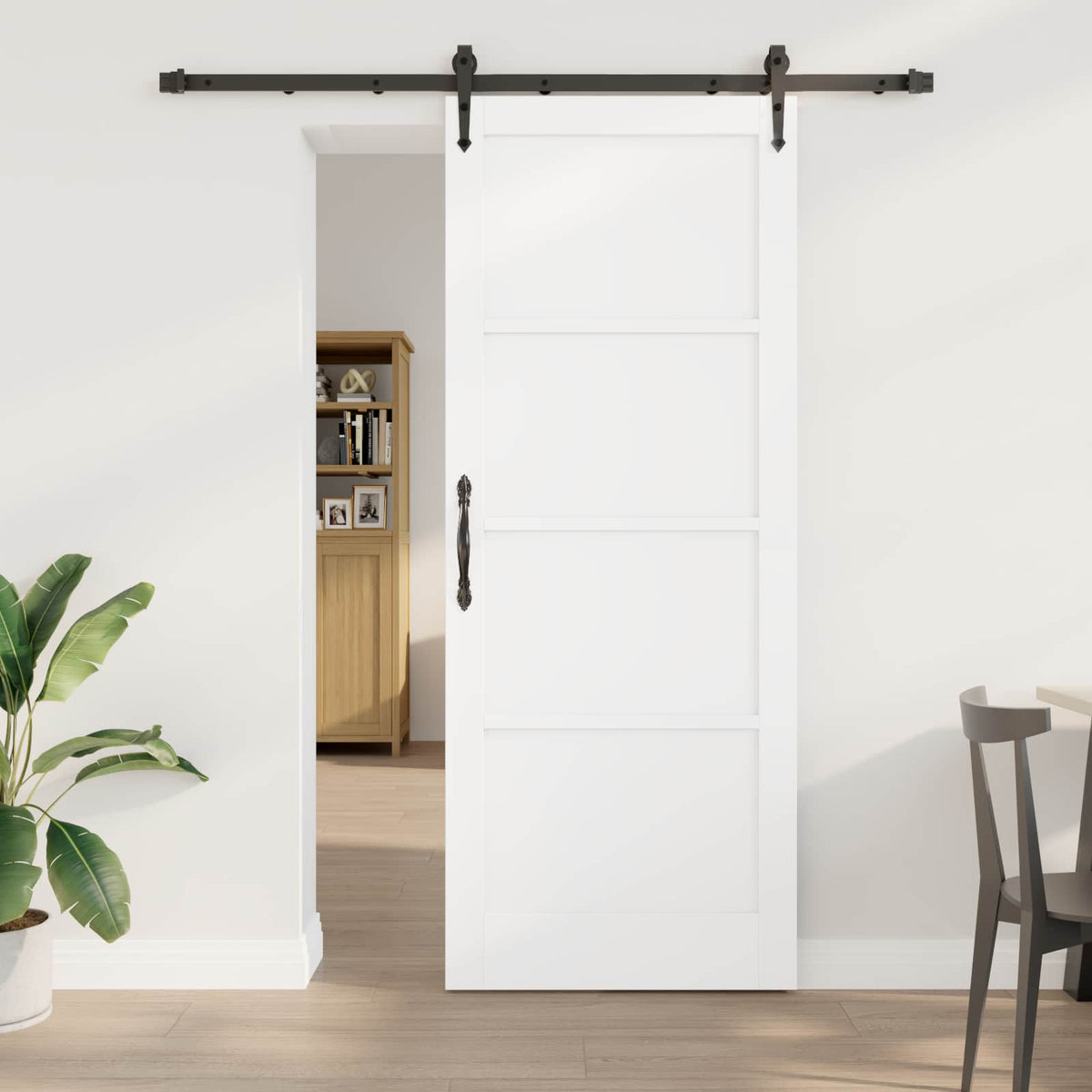 Csúszó ajtó ORKDAL 83 x 211 cm Szerelt Fa Fehér és Fekete