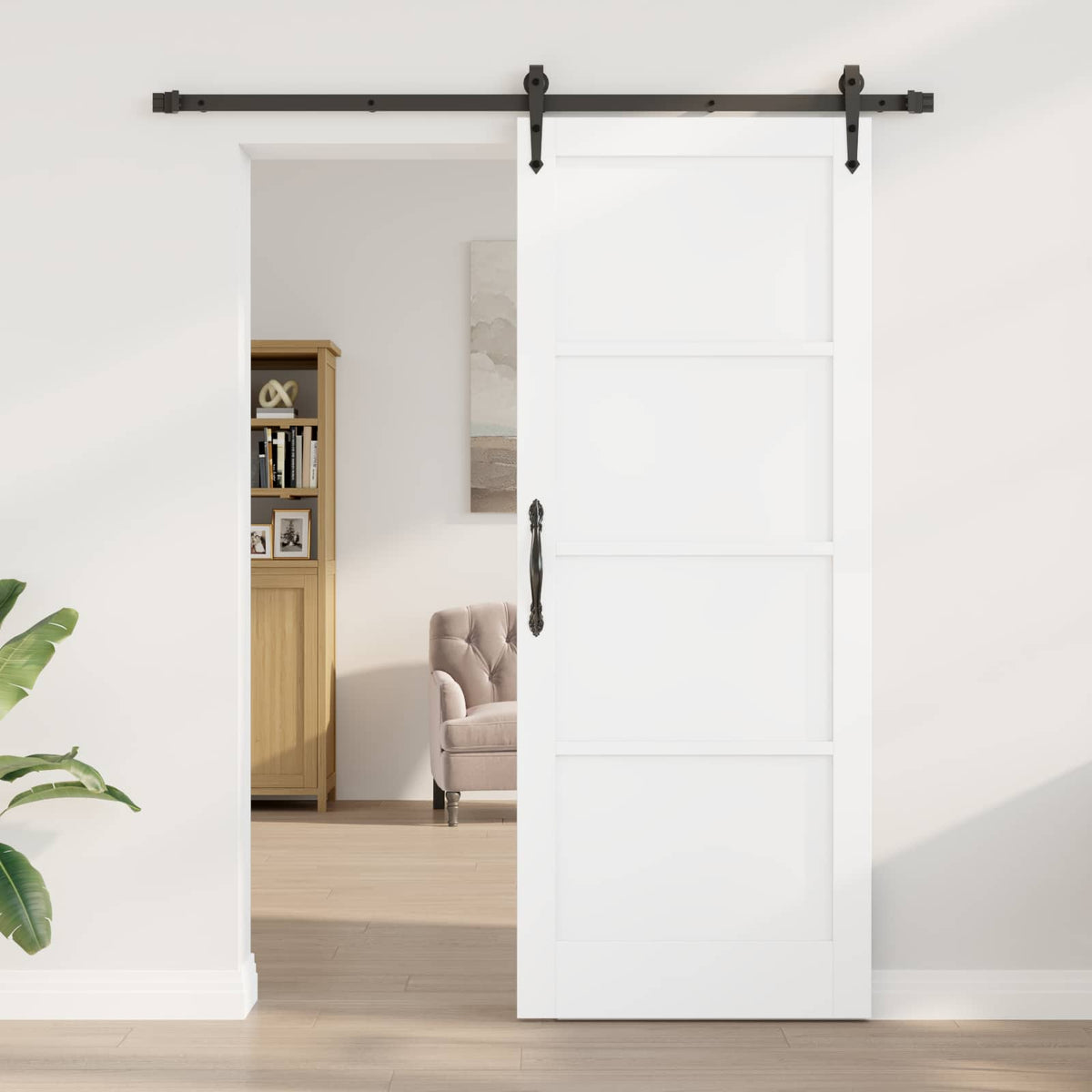 Csúszó ajtó ORKDAL 83 x 211 cm Szerelt Fa Fehér és Fekete 3
