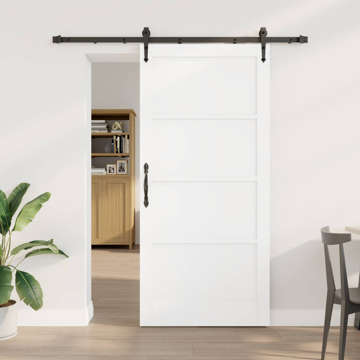 Csúszó ajtó ORKDAL 93 x 202 cm Szerelt Fa Fehér és Fekete