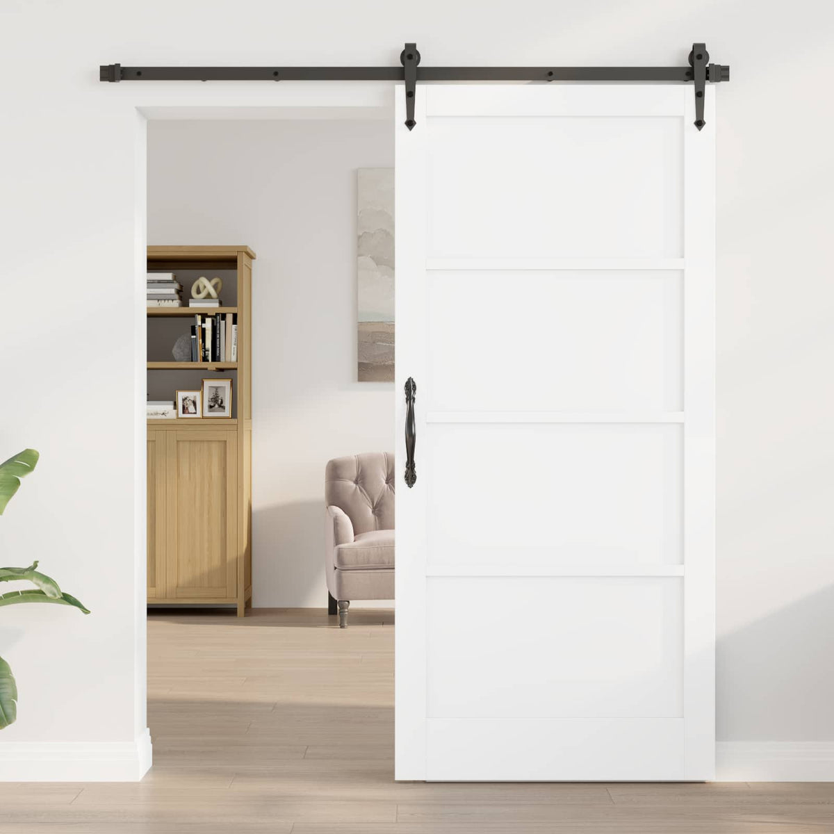 Csúszó ajtó ORKDAL 93 x 202 cm Szerelt Fa Fehér és Fekete 3