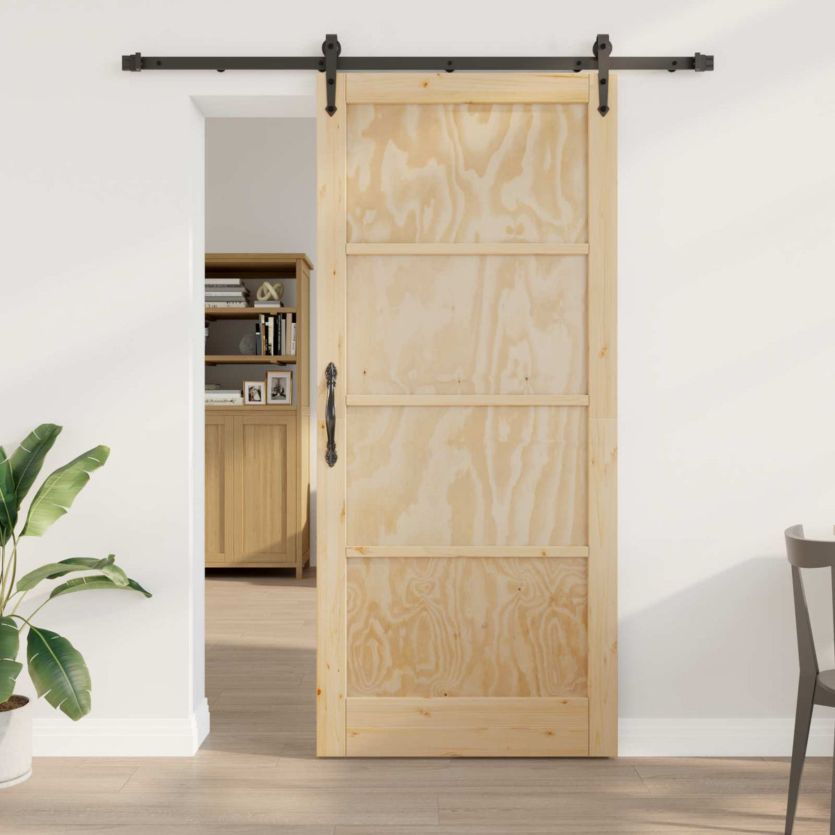 Csúszó ajtó ORKDAL 93 x 211 cm Szerelt Fa Természetes és Fekete
