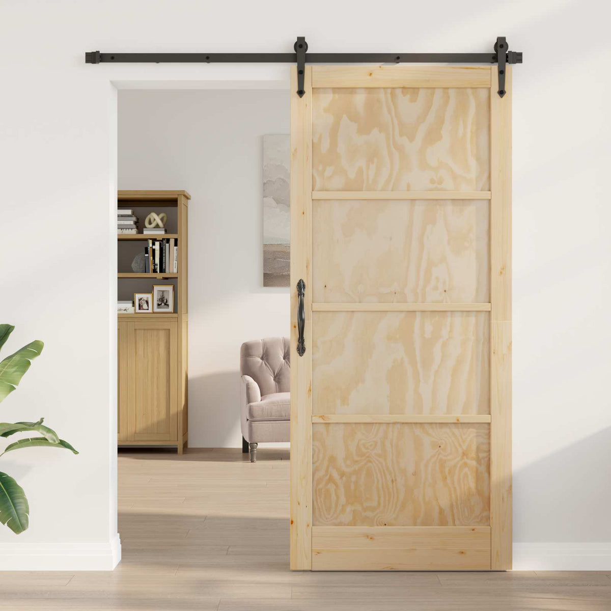 Csúszó ajtó ORKDAL 93 x 211 cm Szerelt Fa Természetes és Fekete 3