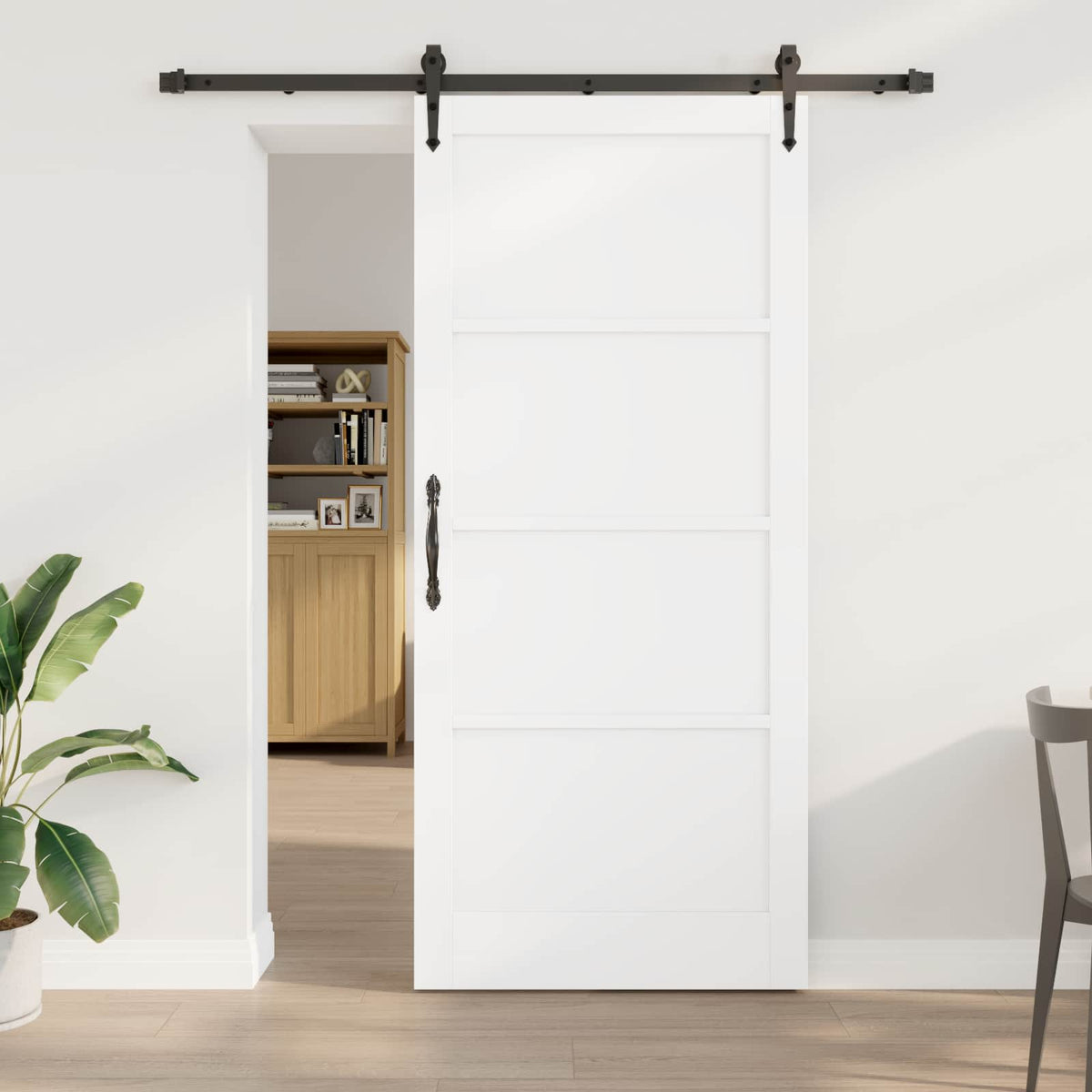 Csúszó ajtó ORKDAL 93 x 211 cm Szerelt Fa Fehér és Fekete