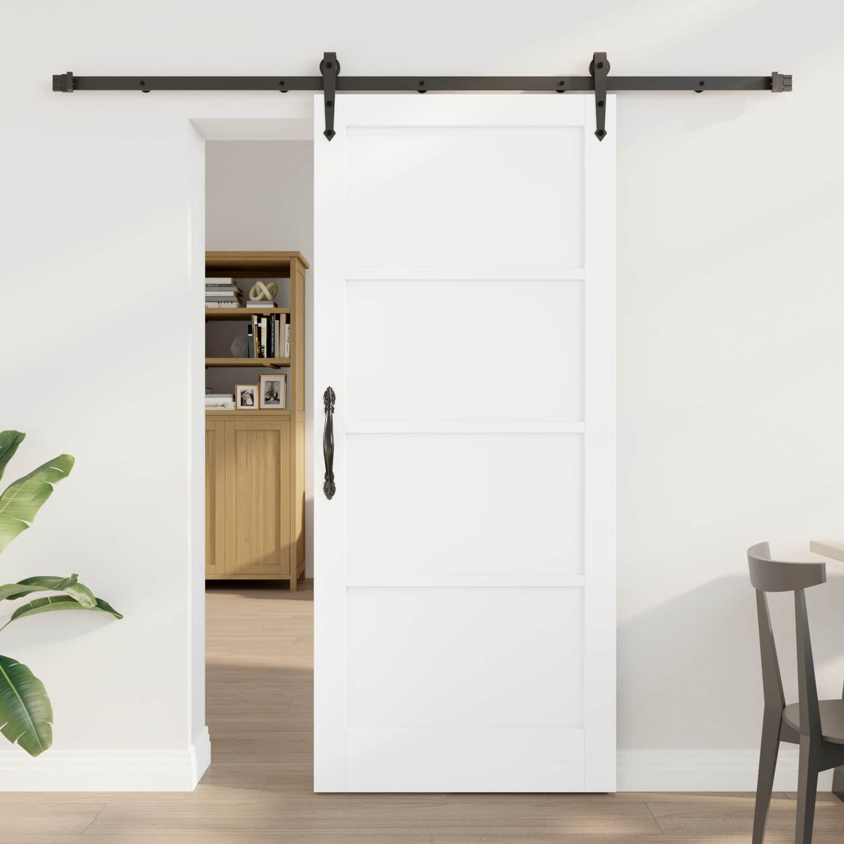 Csúszó ajtó ORKDAL 78 x 202 cm Szerelt Fa Fehér és Fekete