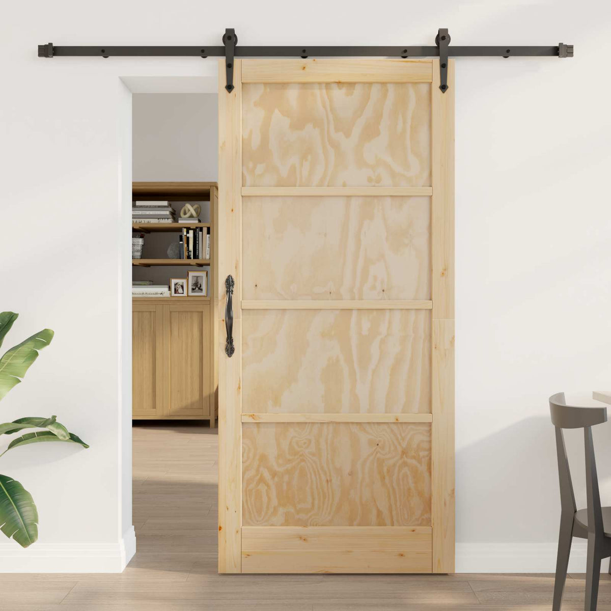 Csúszó ajtó ORKDAL 93 x 202 cm Szerelt Fa Természetes és Fekete