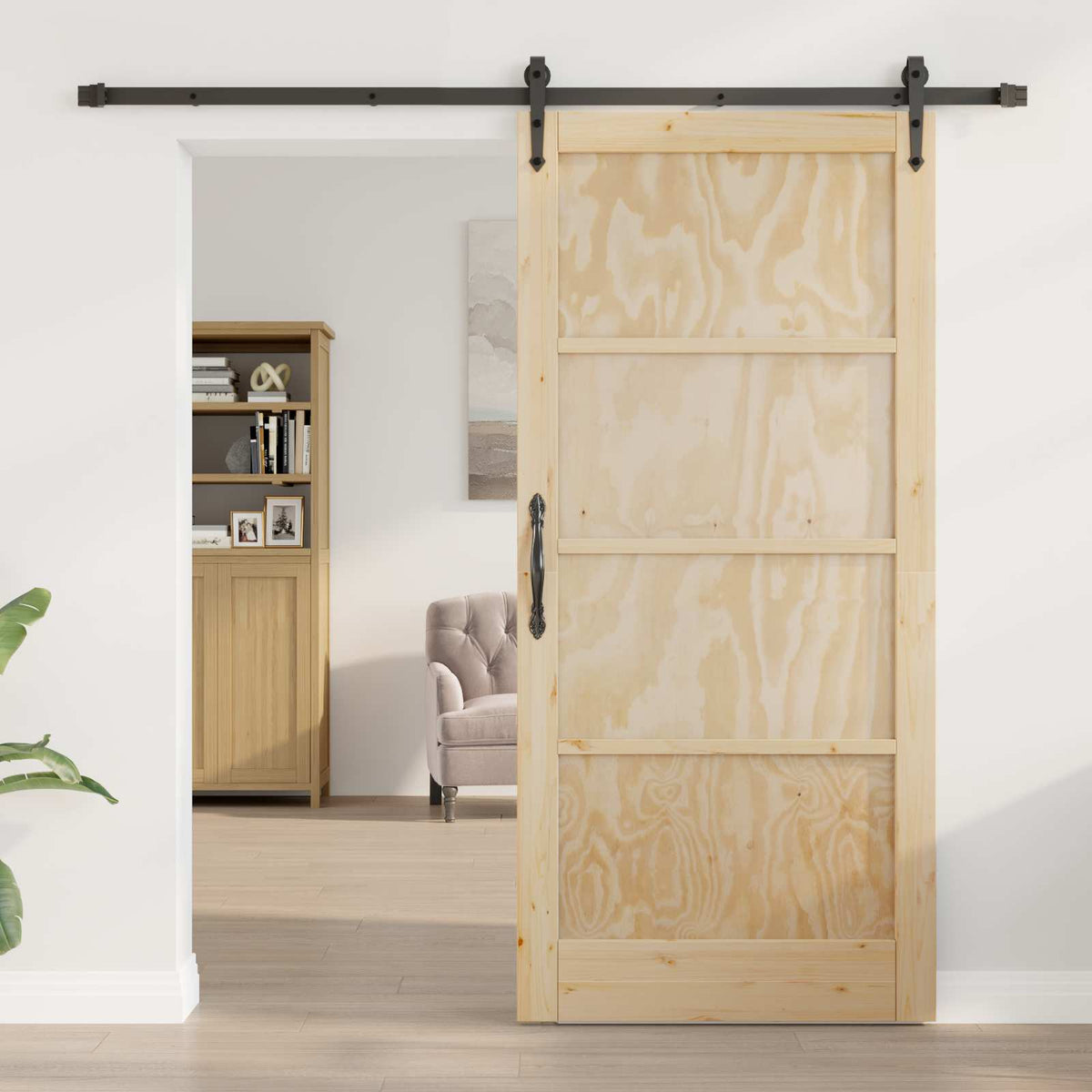 Csúszó ajtó ORKDAL 93 x 202 cm Szerelt Fa Természetes és Fekete 3