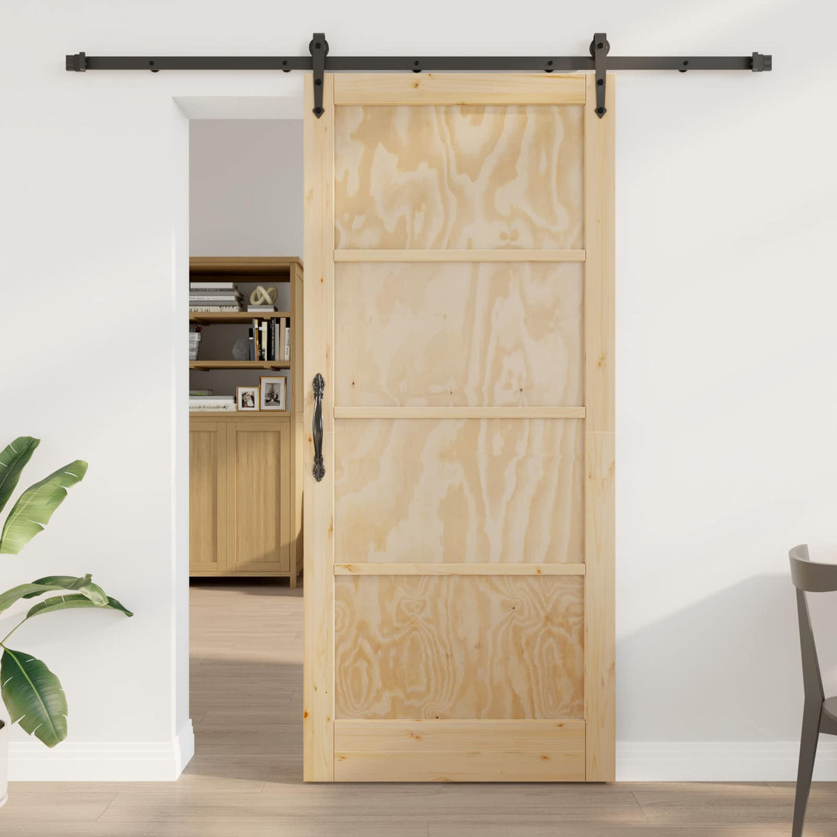 Csúszó ajtó ORKDAL 93 x 211 cm Szerelt Fa Természetes és Fekete