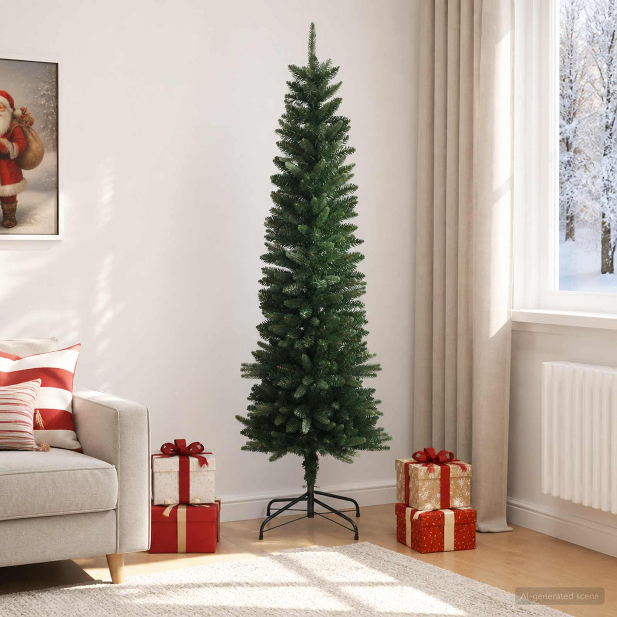 Artificial Slim Christmas Tree 210 cm PE és PVC Zöld