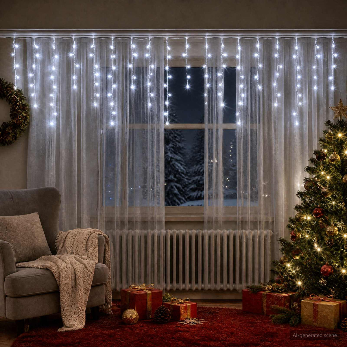 Fényfüggöny 210 LED Hideg fehér 500 x 72 cm