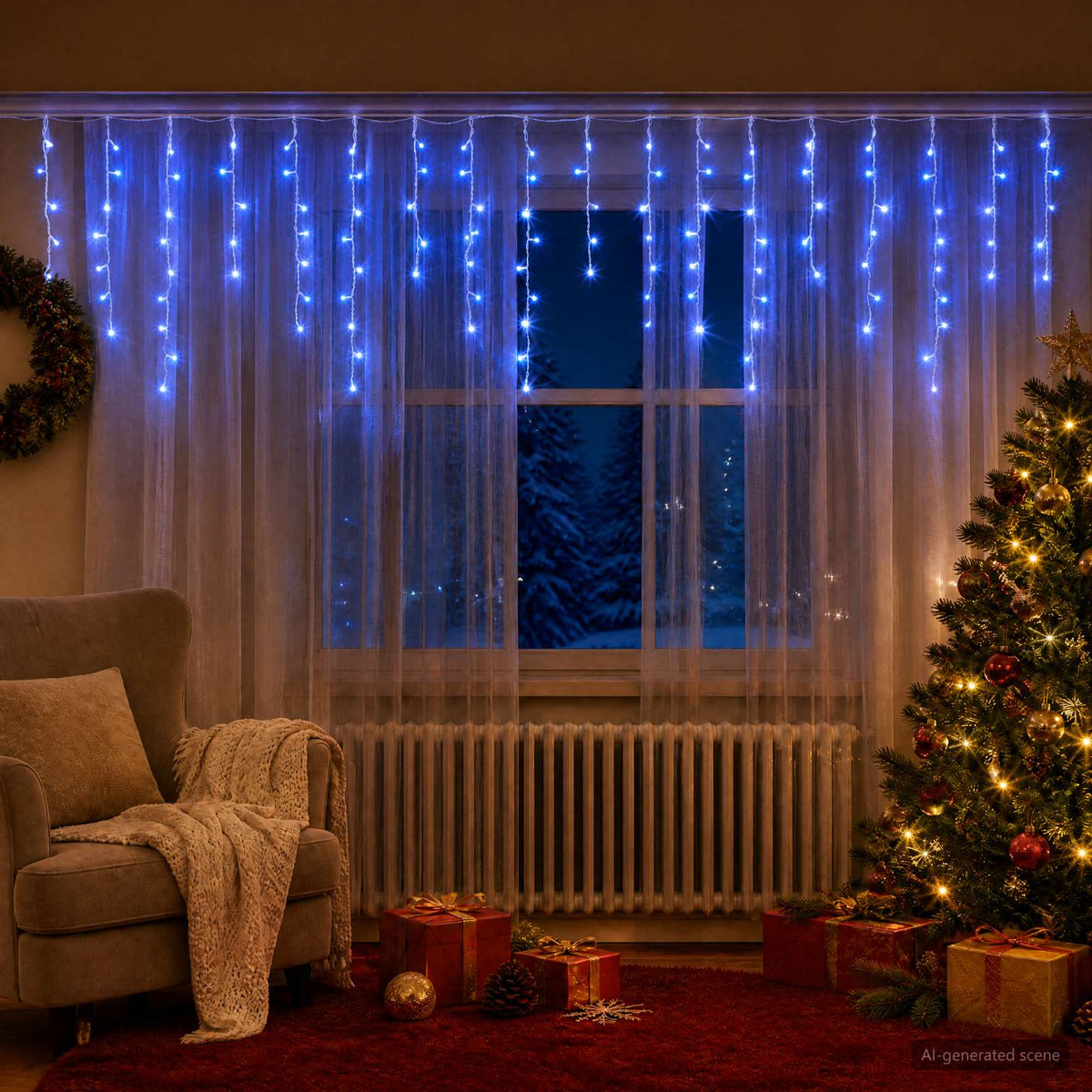 Fényfüggöny 210 LED Kék 500 x 72 cm