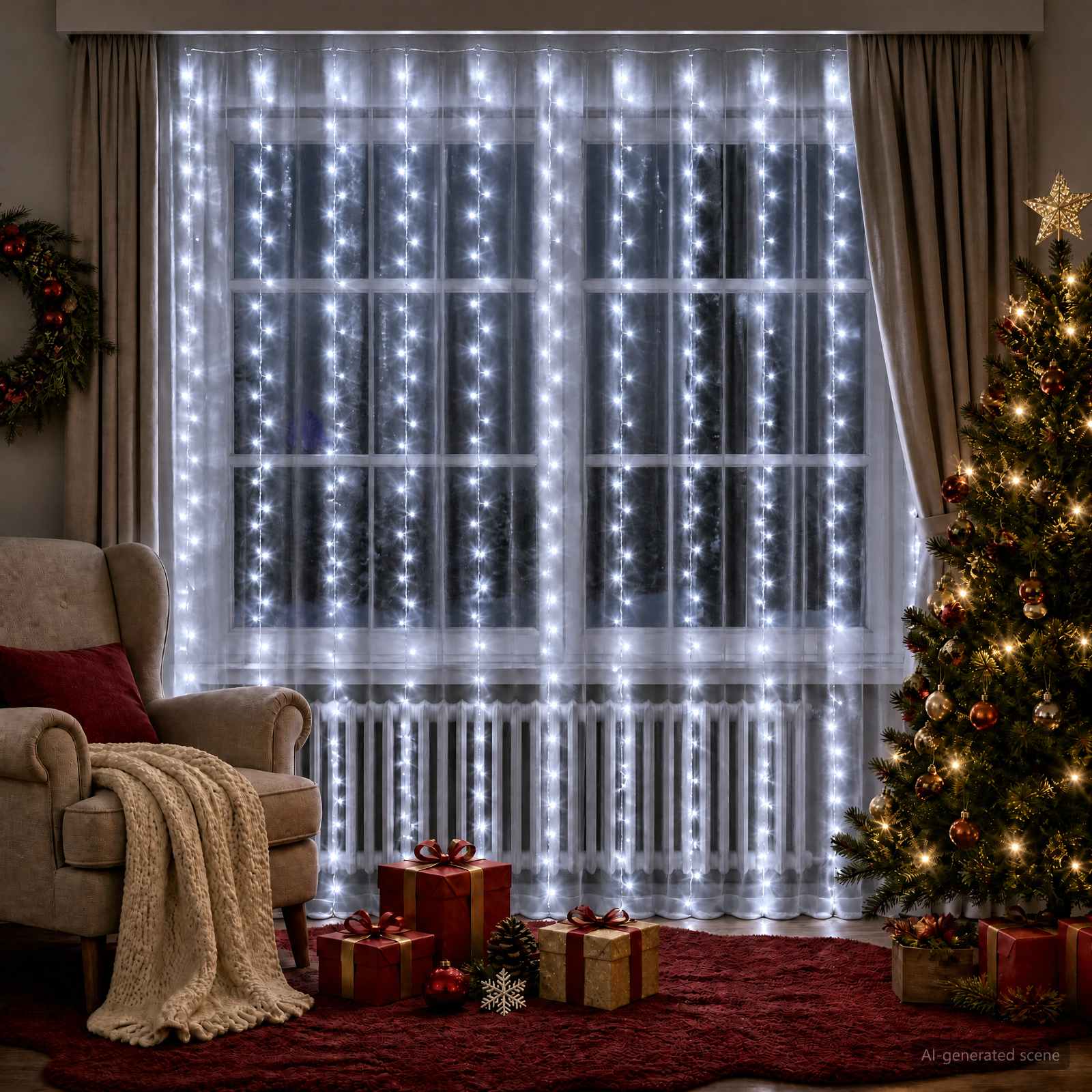 Fényfüggöny 300 LED Hideg fehér 300 x 300 cm