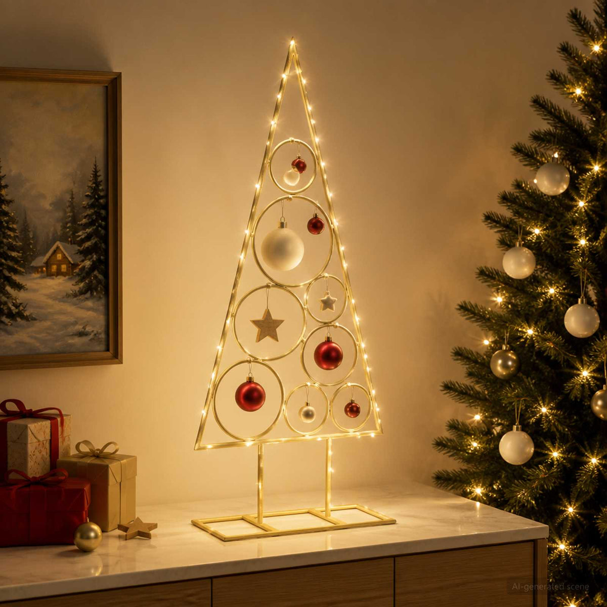 Fém karácsonyfa kerek állvánnyal KUOPIO 60 cm Acél Arany 3
