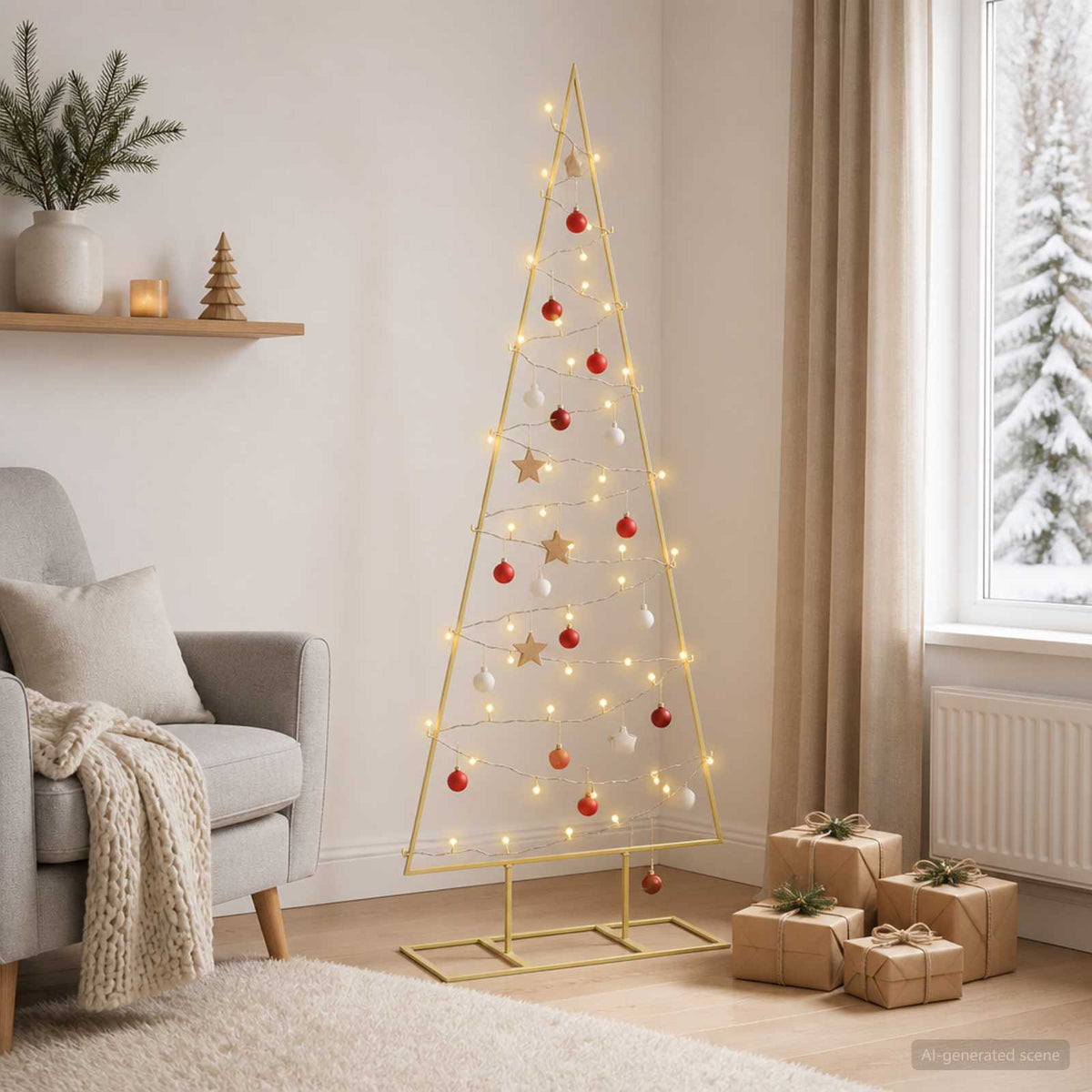 Fém karácsonyfa állvánnyal KUOPIO 125 cm Meleg fehér Acél Arany 3