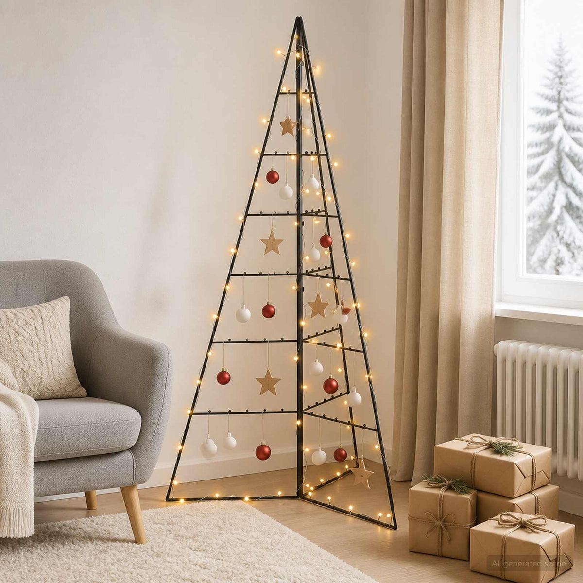 Fém karácsonyfa LED-del KUOPIO 140 cm Meleg fehér Acél Fekete 3