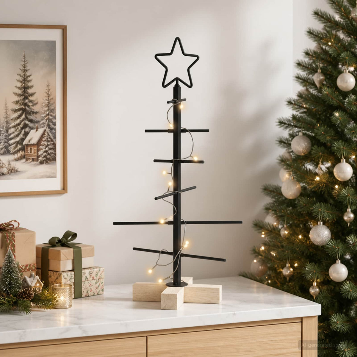 Fém karácsonyfa KUOPIO 60 cm Meleg fehér Acél Fekete 3