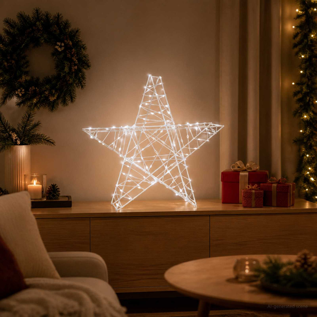 3D karácsonyi csillag 120 LED Hideg fehér 55 x 53,5 x 10 cm 3