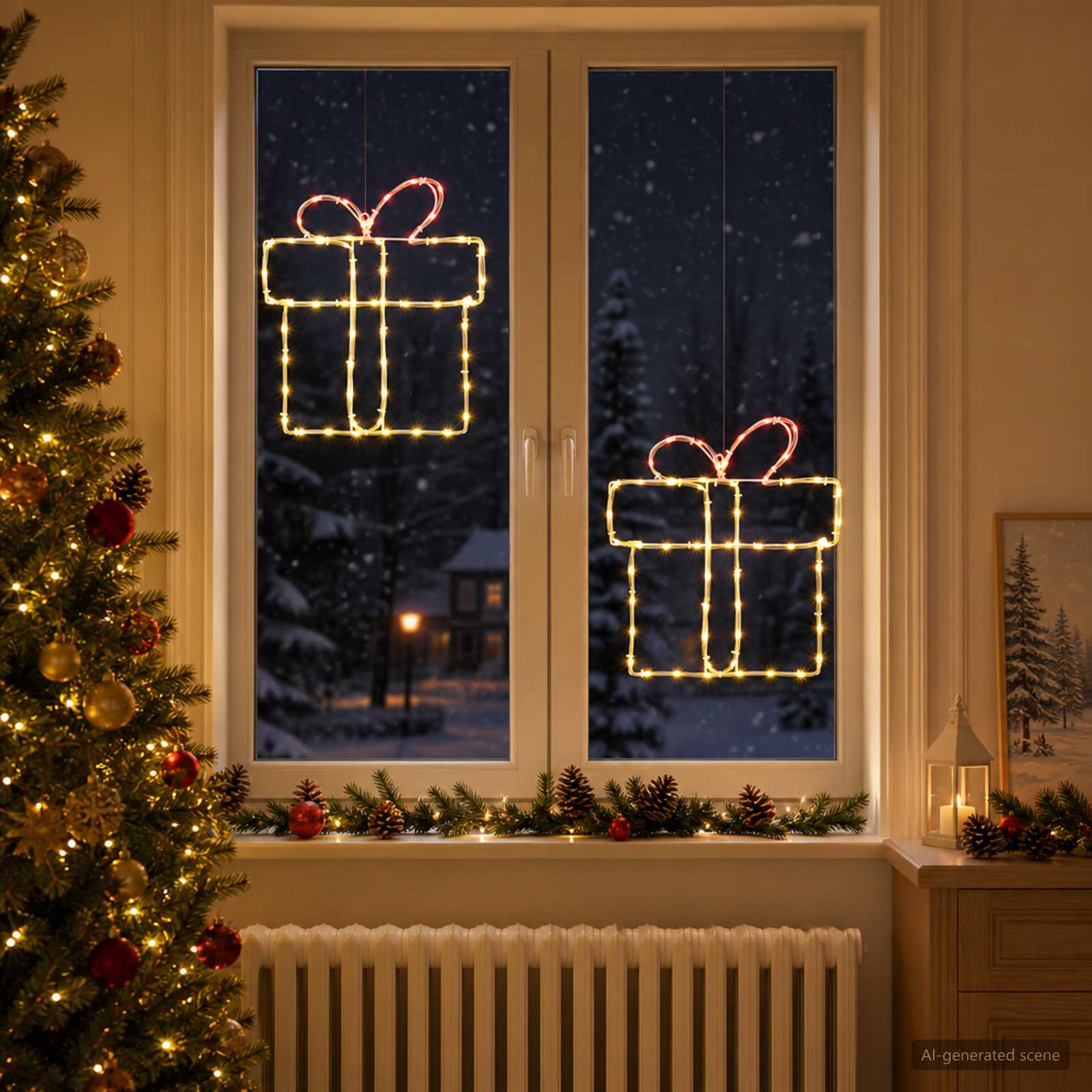 Karácsonyi világító ablakdísz sziluettek LOVIISA 2 db 160 LED