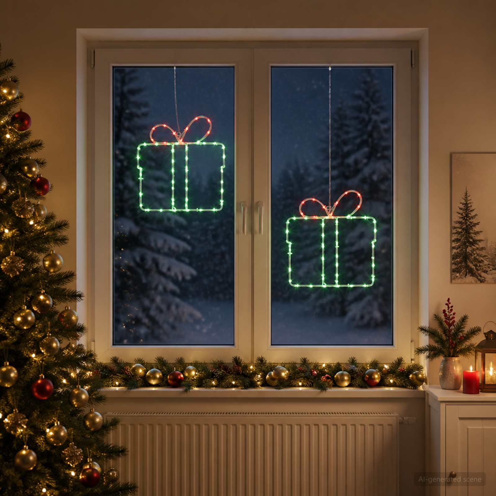 Karácsonyi világító ablakdísz sziluettek LOVIISA 2 db 160 LED