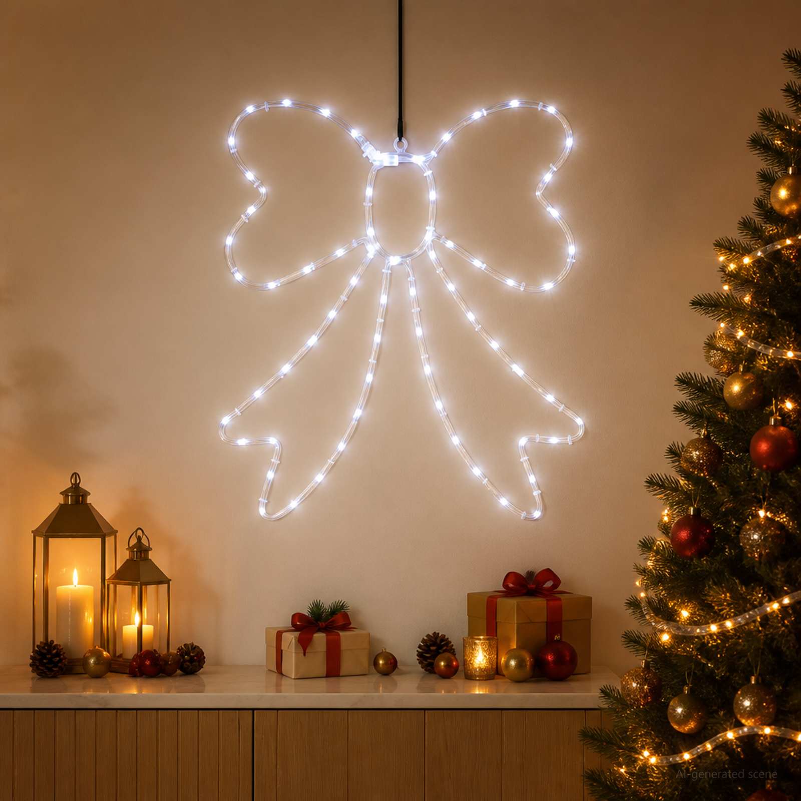 LED fénykábel masni LOVIISA 70 LED Hideg fehér 50 x 51 cm