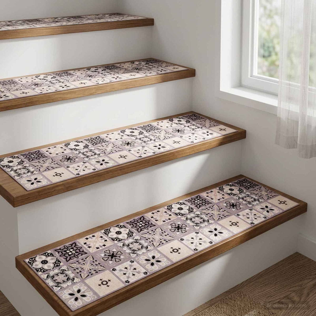 Lépcsőszőnyegek 15 db 76 x 20 cm Szürke és fekete Poliészter