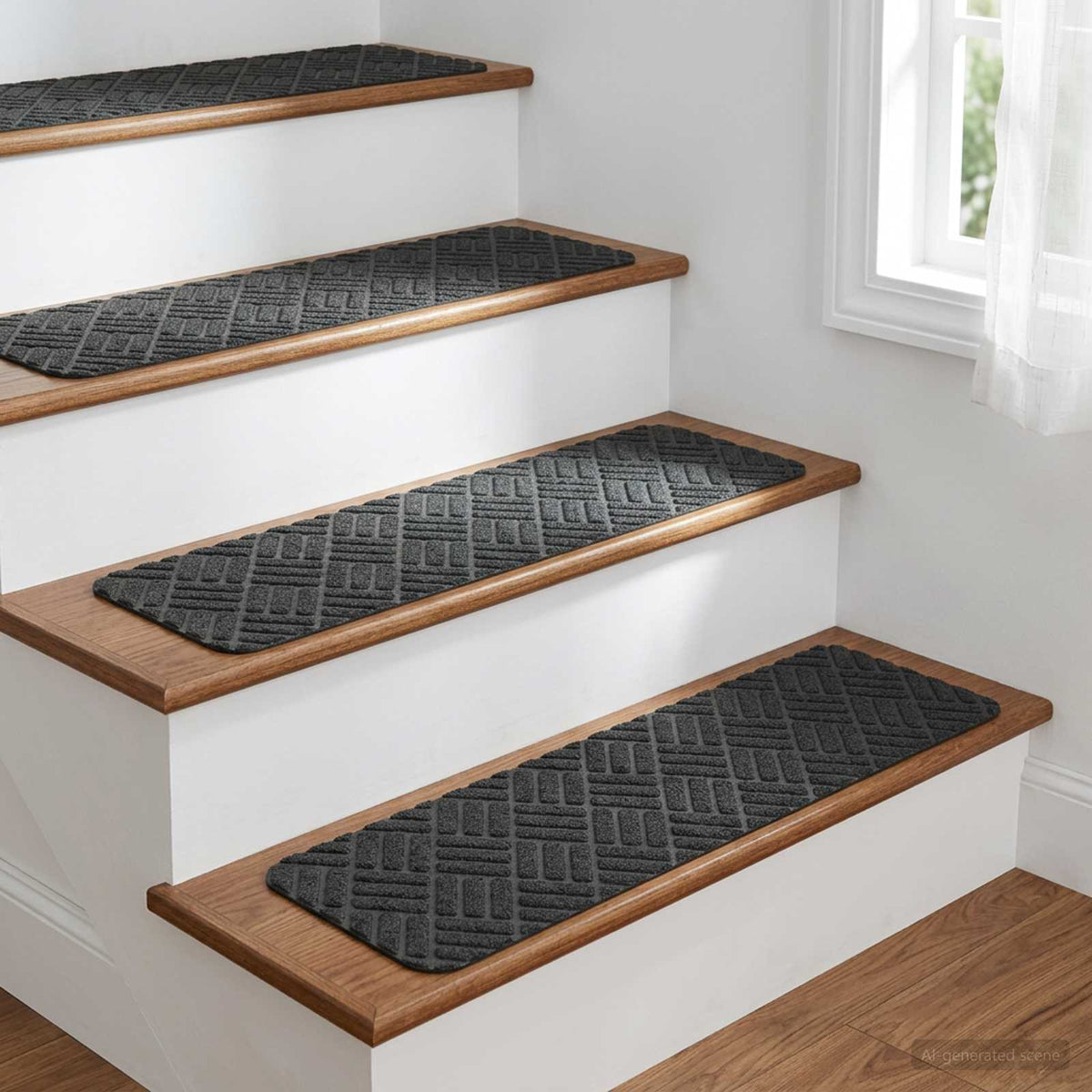 Lépcsőszőnyegek 15 db 76 x 20 cm Sötétszürke Poliészter